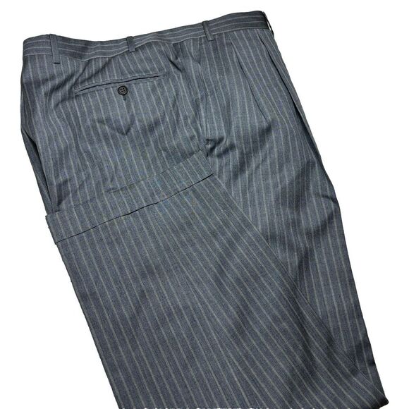 Canali Men's Dress Pants 36x28 Striped‎ Gray Wool Pleated Made in Italy - Picture 1 of 7